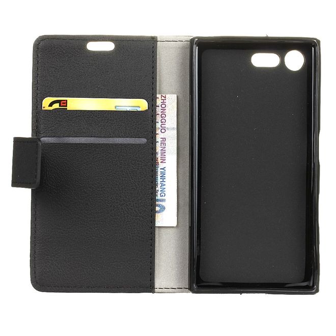 Sony Xperia X Compact Handy Case - Leder Flip Hülle - mit Standfunktion - schwarz