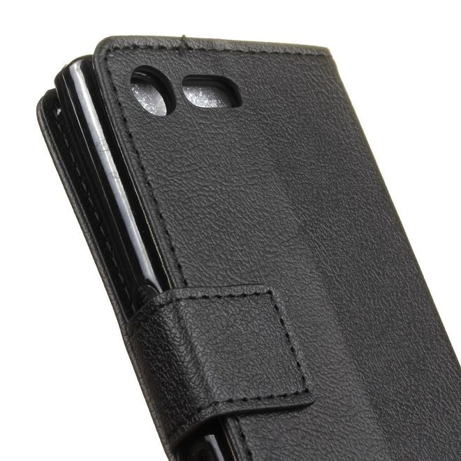 Sony Xperia X Compact Handy Case - Leder Flip Hülle - mit Standfunktion - schwarz