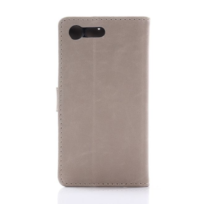 Sony Xperia X Compact Handyhülle - Crazy Horse Leder Case - mit Standfunktion - grau