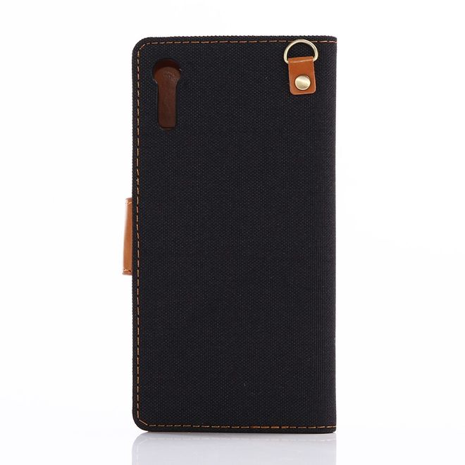 Sony Xperia XZ/XZs Handycase - Bookcover - Oxford Muster - schwarz