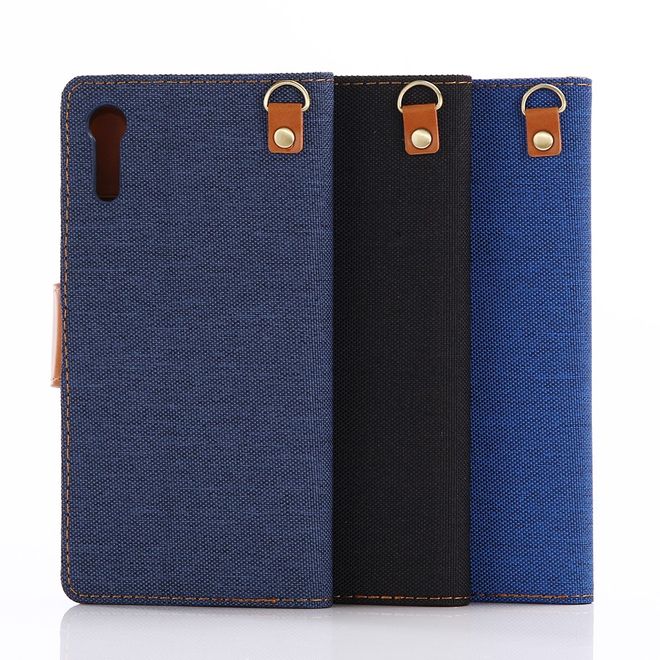 Sony Xperia XZ/XZs Handycase - Bookcover - Oxford Muster - schwarz