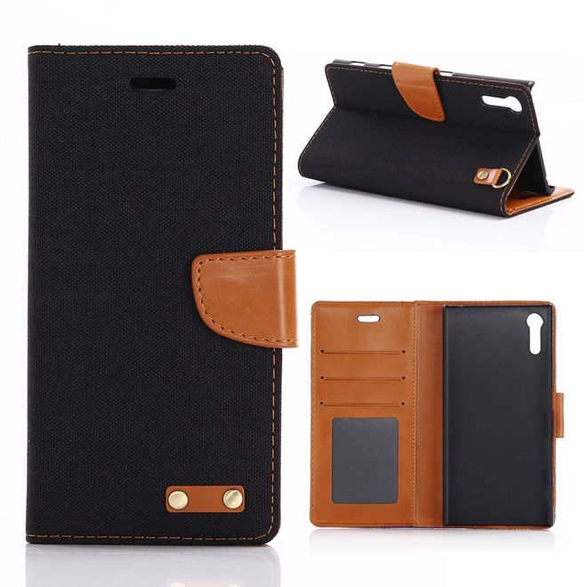 Sony Xperia XZ/XZs Handycase - Bookcover - Oxford Muster - schwarz