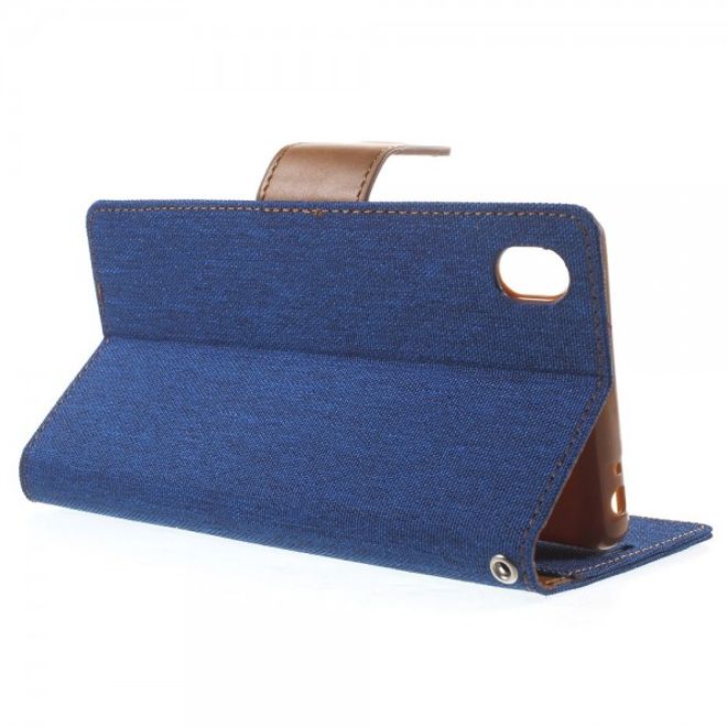 Goospery - Sony Xperia Z5 Premium/Dual Hülle - Handy Bookcover - Canvas Diary Series - blau/camel