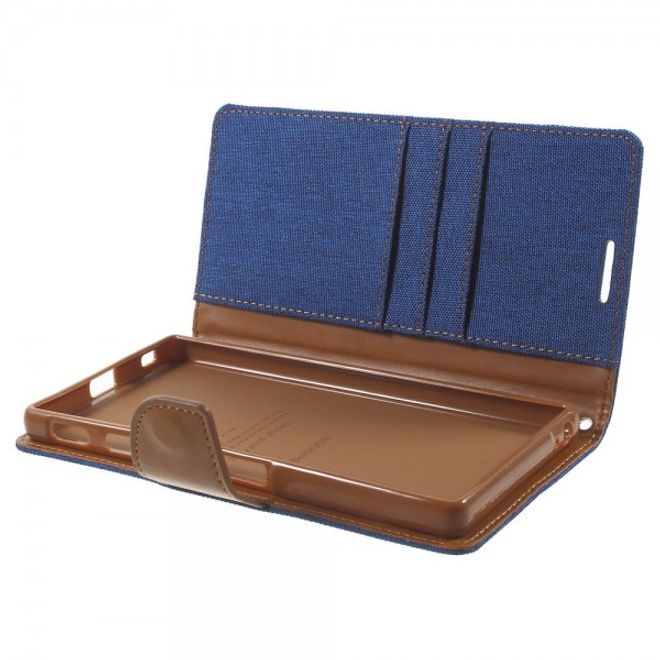 Goospery - Sony Xperia Z5 Premium/Dual Hülle - Handy Bookcover - Canvas Diary Series - blau/camel