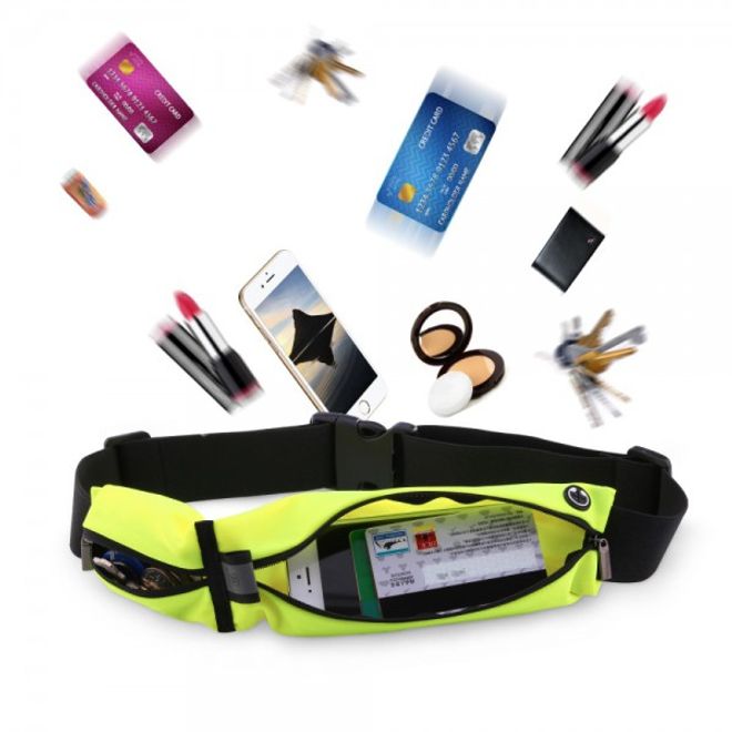 Baseus - Laufgürtel für Handys bis 5.5 Zoll - Running Belt mit 2 Reissverschlussfächern - neongelb