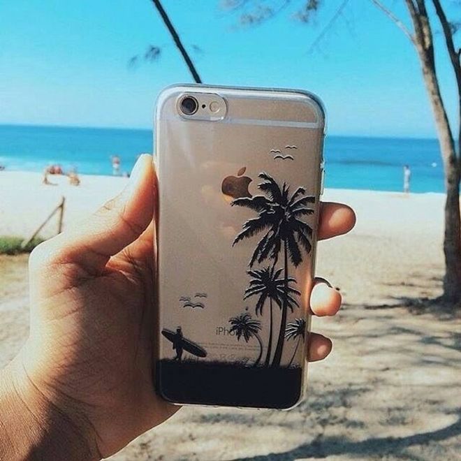 Galaxy S6 Edge Handyhülle - TPU Soft Case - Palmen mit Surfer