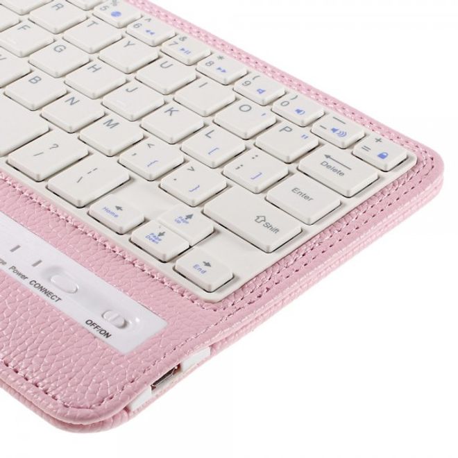 Universelle Leder Case Hülle mit abnehmbarer Bluetooth Tastatur (QWERTY Modus) für alle iPad Mini Modelle - pink
