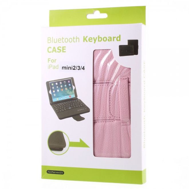 Universelle Leder Case Hülle mit abnehmbarer Bluetooth Tastatur (QWERTY Modus) für alle iPad Mini Modelle - pink