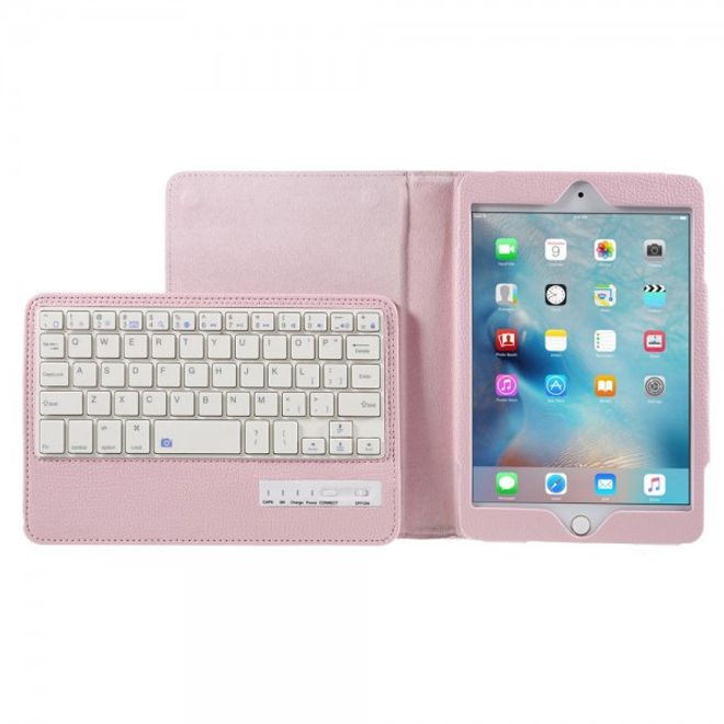 Universelle Leder Case Hülle mit abnehmbarer Bluetooth Tastatur (QWERTY Modus) für alle iPad Mini Modelle - pink