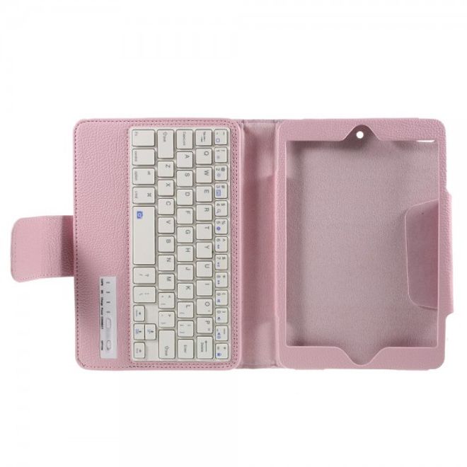 Universelle Leder Case Hülle mit abnehmbarer Bluetooth Tastatur (QWERTY Modus) für alle iPad Mini Modelle - pink