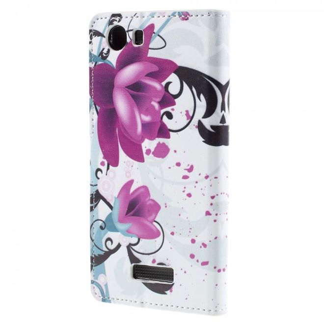 Wiko Bloom2 Leder Case Hülle mit Lotus Blumen