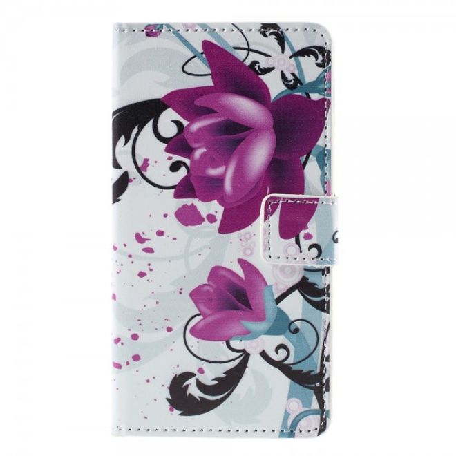 Wiko Bloom2 Leder Case Hülle mit Lotus Blumen