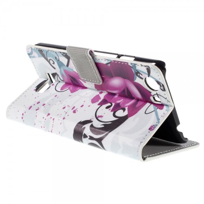 Wiko Bloom2 Leder Case Hülle mit Lotus Blumen