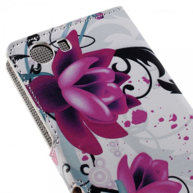Wiko Bloom2 Leder Case Hülle mit Lotus Blumen
