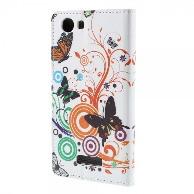 Wiko Bloom2 Leder Case Hülle mit Schmetterlingen und Kreisen