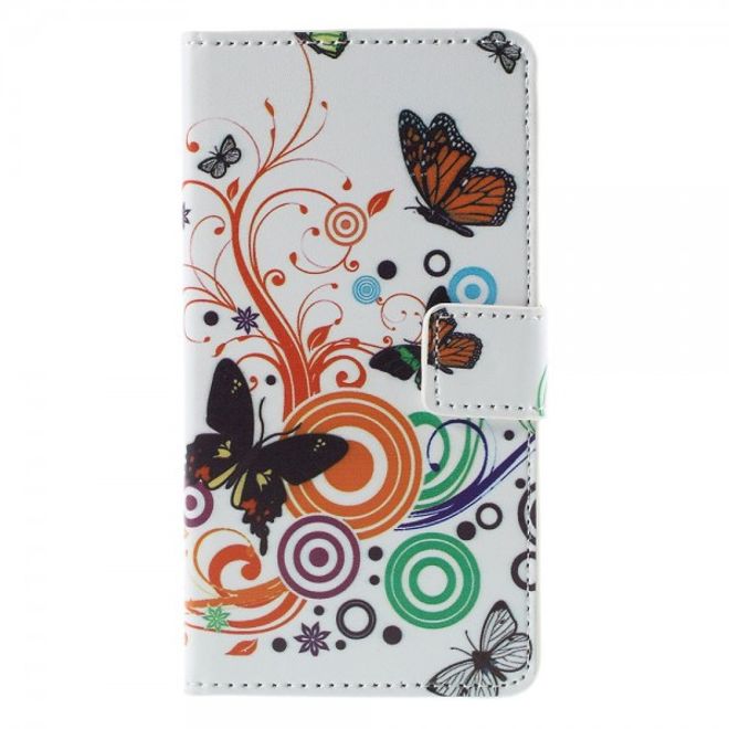 Wiko Bloom2 Leder Case Hülle mit Schmetterlingen und Kreisen