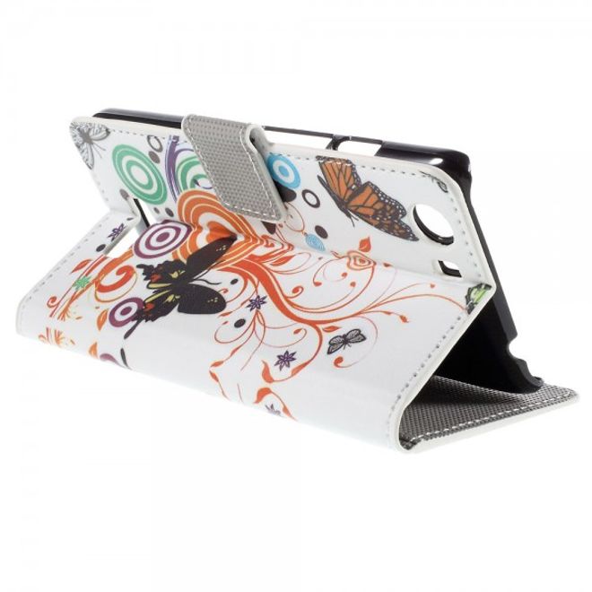 Wiko Bloom2 Leder Case Hülle mit Schmetterlingen und Kreisen