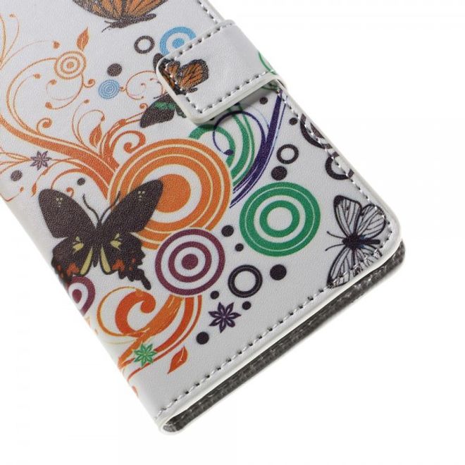 Wiko Bloom2 Leder Case Hülle mit Schmetterlingen und Kreisen