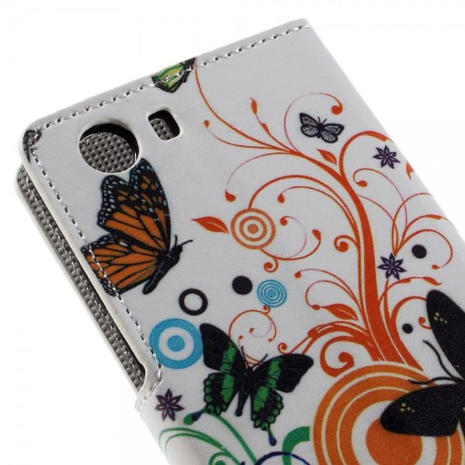 Wiko Bloom2 Leder Case Hülle mit Schmetterlingen und Kreisen