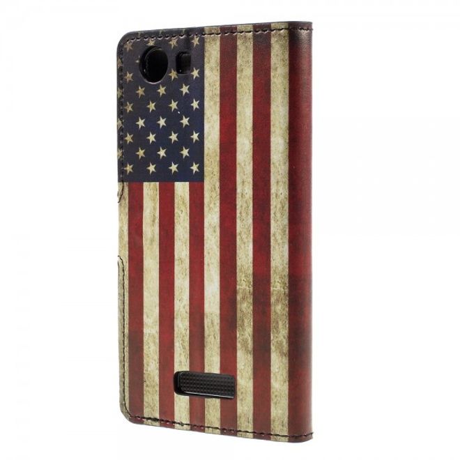 Wiko Bloom2 Leder Case Hülle mit USA Flagge retro-style