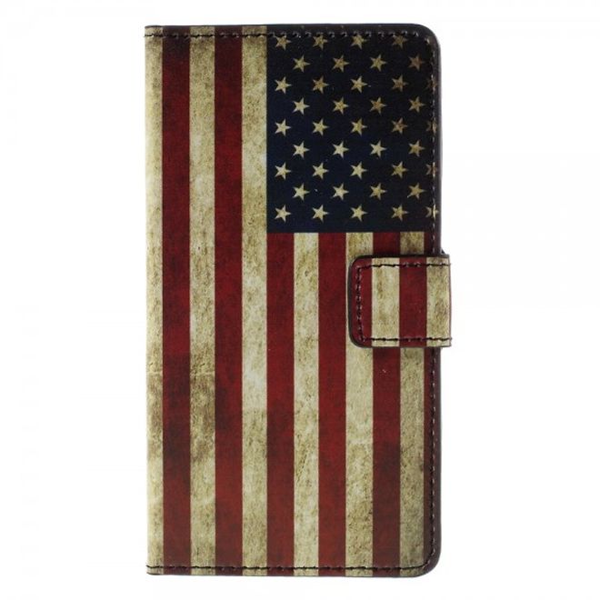 Wiko Bloom2 Leder Case Hülle mit USA Flagge retro-style
