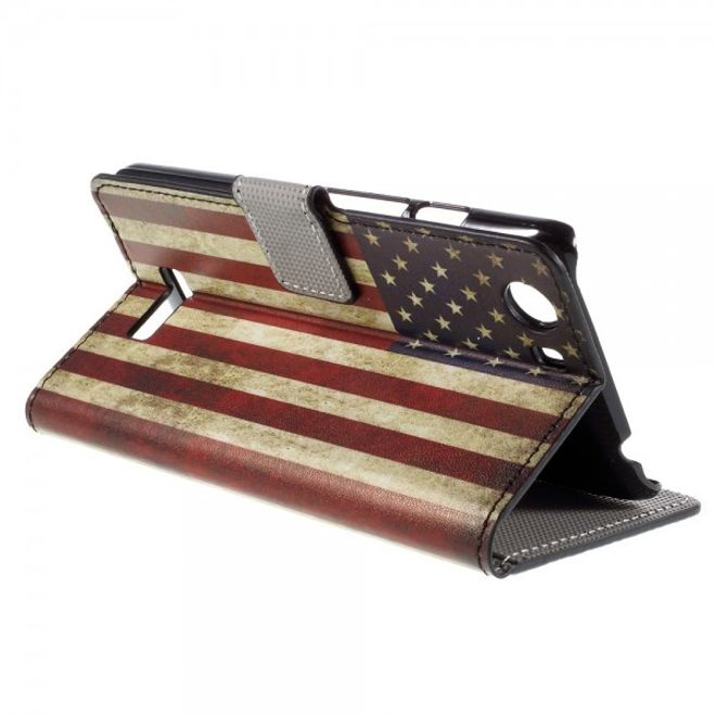 Wiko Bloom2 Leder Case Hülle mit USA Flagge retro-style