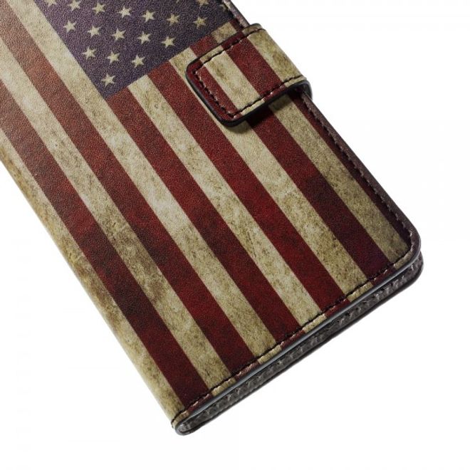 Wiko Bloom2 Leder Case Hülle mit USA Flagge retro-style