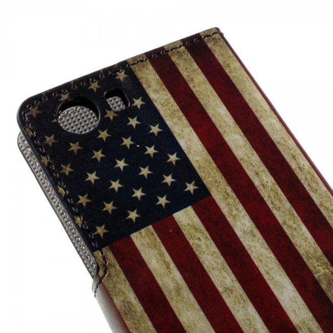 Wiko Bloom2 Leder Case Hülle mit USA Flagge retro-style