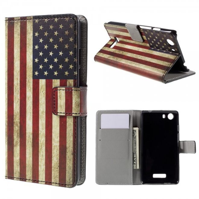 Wiko Bloom2 Leder Case Hülle mit USA Flagge retro-style