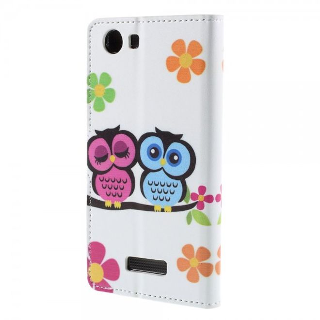 Wiko Bloom2 Leder Case Hülle mit verliebtem Eulenpärchen