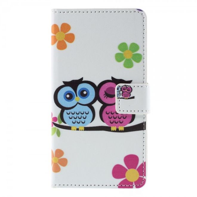 Wiko Bloom2 Leder Case Hülle mit verliebtem Eulenpärchen