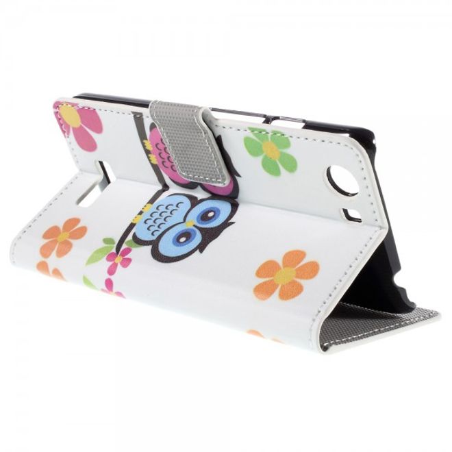 Wiko Bloom2 Leder Case Hülle mit verliebtem Eulenpärchen