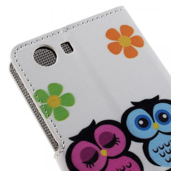 Wiko Bloom2 Leder Case Hülle mit verliebtem Eulenpärchen