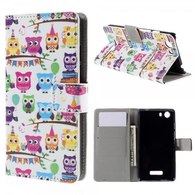 Wiko Bloom2 Leder Case Hülle mit vielen kleinen Eulen