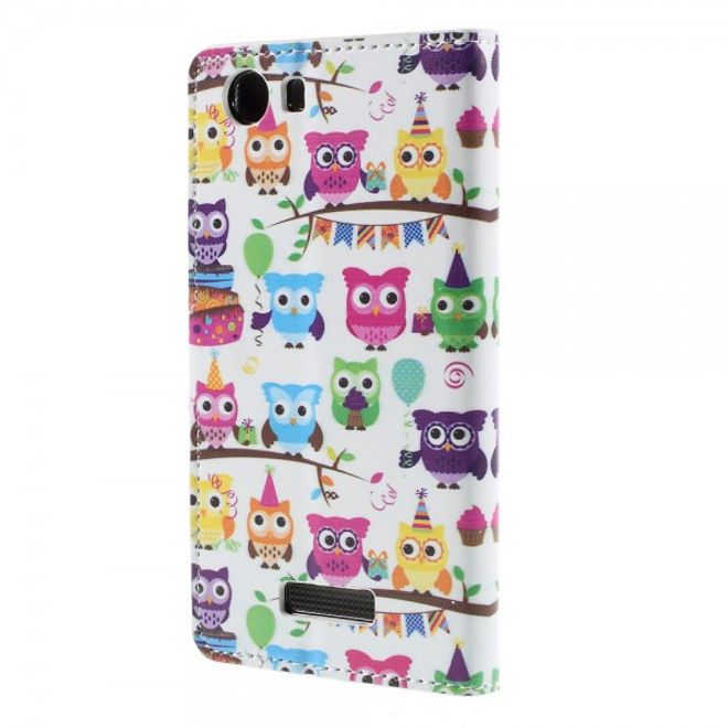 Wiko Bloom2 Leder Case Hülle mit vielen kleinen Eulen