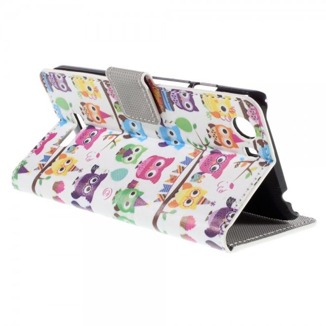 Wiko Bloom2 Leder Case Hülle mit vielen kleinen Eulen