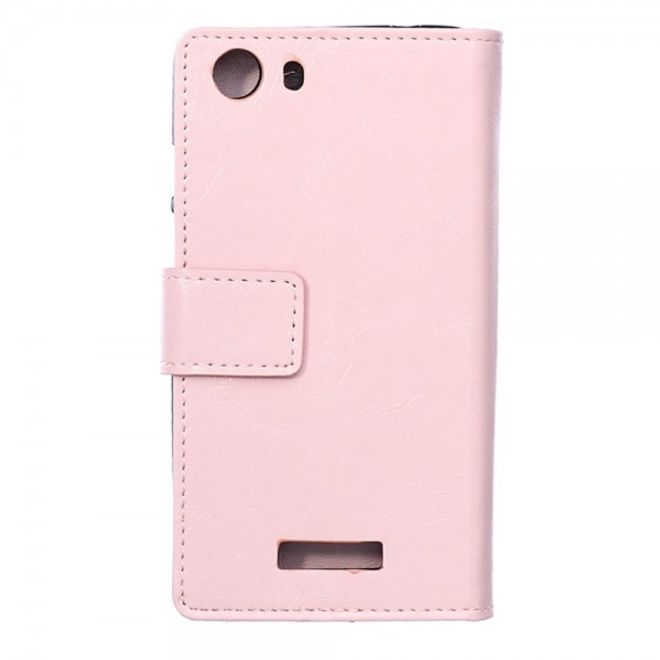 Wiko Bloom2 Schicke Crazy Horse Leder Case Hülle mit Standfunktion - pink