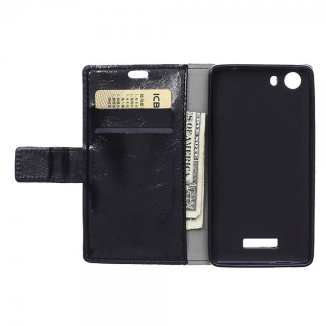 Wiko Bloom2 Schicke Crazy Horse Leder Case Hülle mit Standfunktion - schwarz