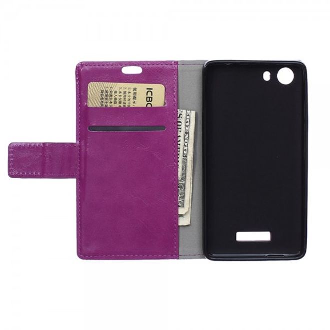 Wiko Bloom2 Schicke Crazy Horse Leder Case Hülle mit Standfunktion - purpur
