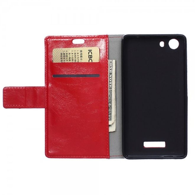 Wiko Bloom2 Schicke Crazy Horse Leder Case Hülle mit Standfunktion - rot