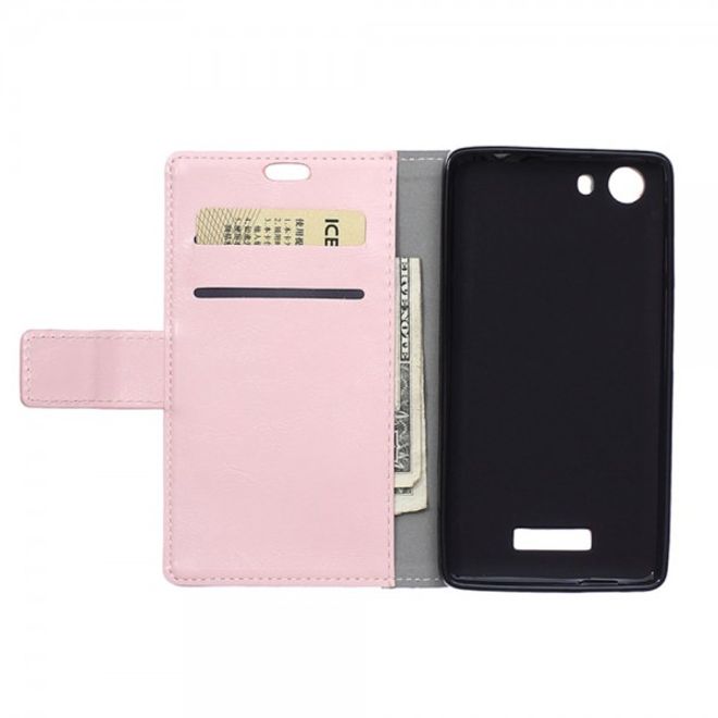 Wiko Bloom2 Schicke Crazy Horse Leder Case Hülle mit Standfunktion - pink