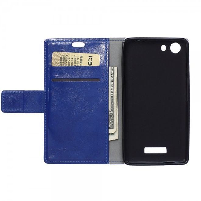 Wiko Bloom2 Schicke Crazy Horse Leder Case Hülle mit Standfunktion - blau