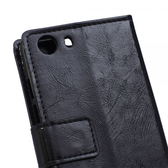 Wiko Bloom2 Schicke Crazy Horse Leder Case Hülle mit Standfunktion - schwarz
