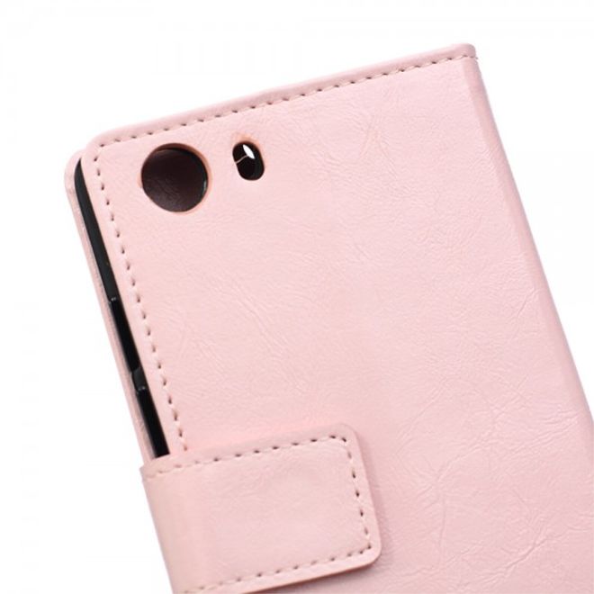 Wiko Bloom2 Schicke Crazy Horse Leder Case Hülle mit Standfunktion - pink