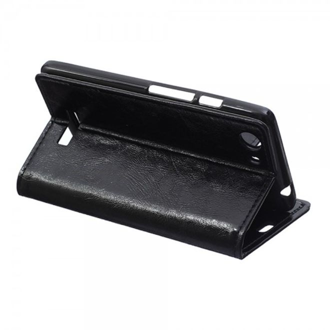Wiko Bloom2 Schicke Crazy Horse Leder Case Hülle mit Standfunktion - schwarz