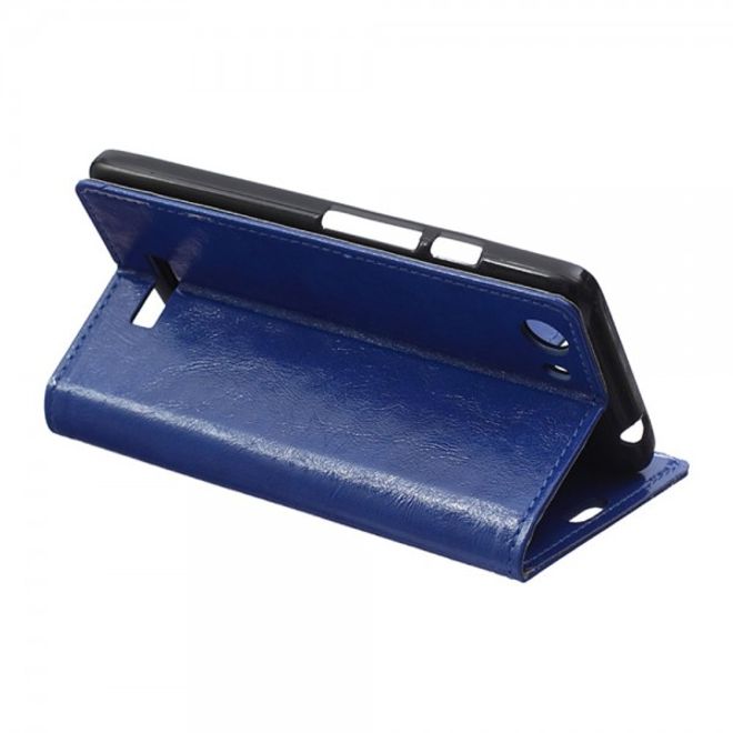 Wiko Bloom2 Schicke Crazy Horse Leder Case Hülle mit Standfunktion - blau