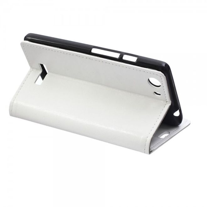Wiko Bloom2 Schicke Crazy Horse Leder Case Hülle mit Standfunktion - weiss
