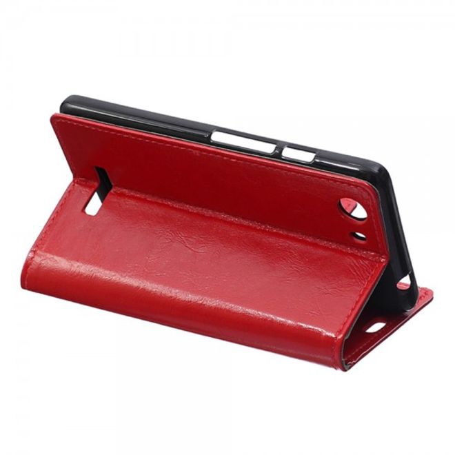 Wiko Bloom2 Schicke Crazy Horse Leder Case Hülle mit Standfunktion - rot