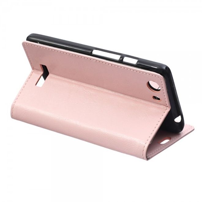 Wiko Bloom2 Schicke Crazy Horse Leder Case Hülle mit Standfunktion - pink