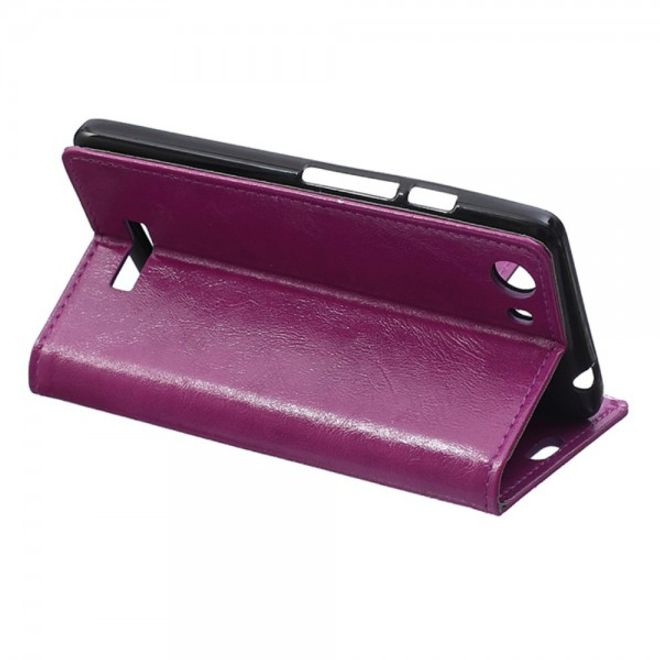 Wiko Bloom2 Schicke Crazy Horse Leder Case Hülle mit Standfunktion - purpur
